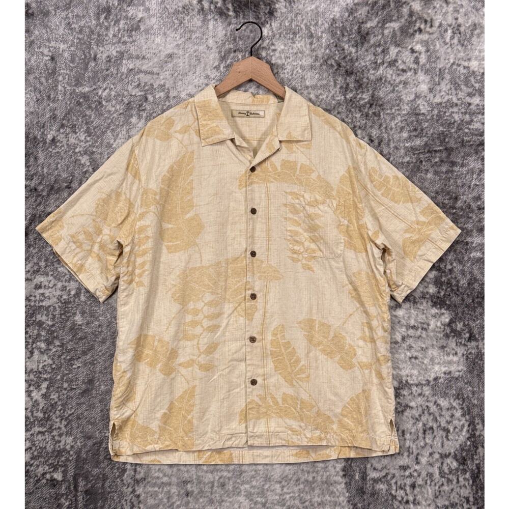 Tommy Bahama Shirt Large Mens Silk Floral Short Sleeve Casual Button